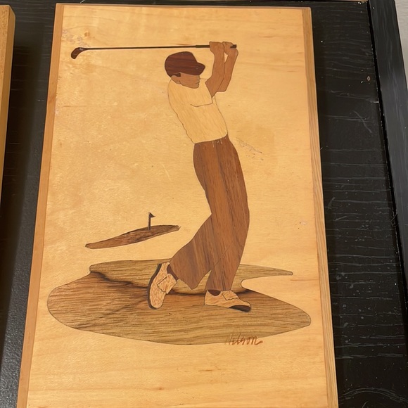 Vintage American Marquetry golf art. 3pc set. - Picture 8 of 8